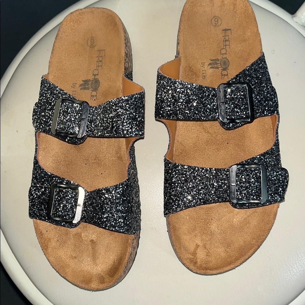 Free Choice by Elis Black Cork Footbed Slide Sandals